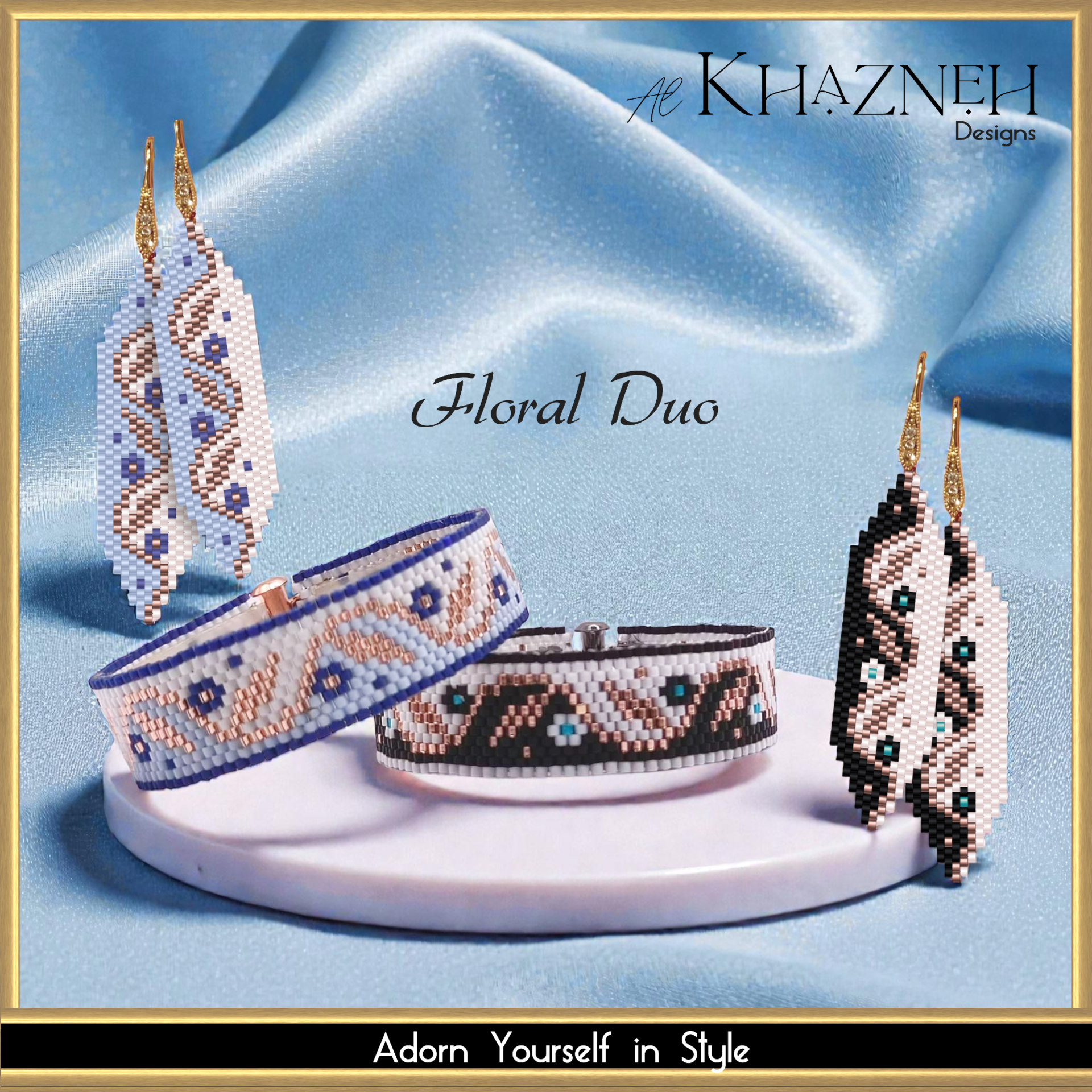 EVEN Peyote Bracelet Pattern "FLORAL DUO", earring pattern included