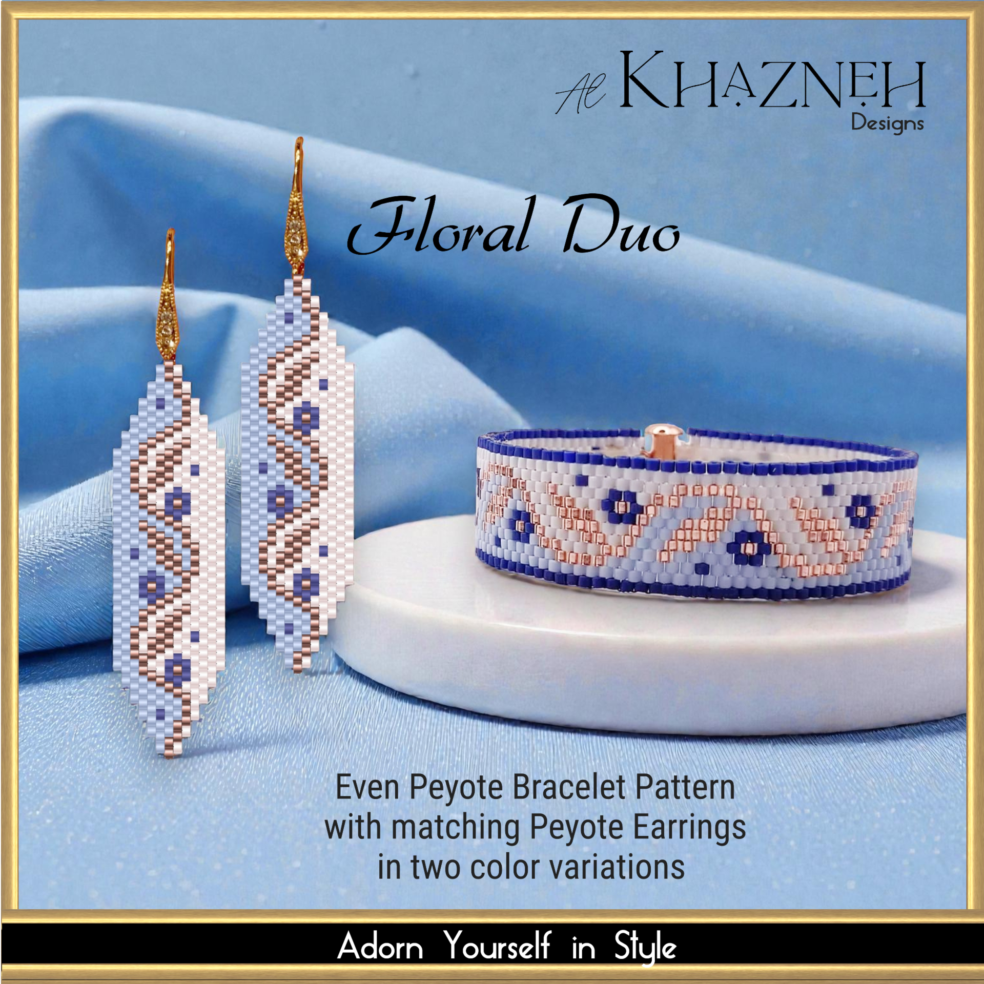 EVEN Peyote Bracelet Pattern "FLORAL DUO", earring pattern included