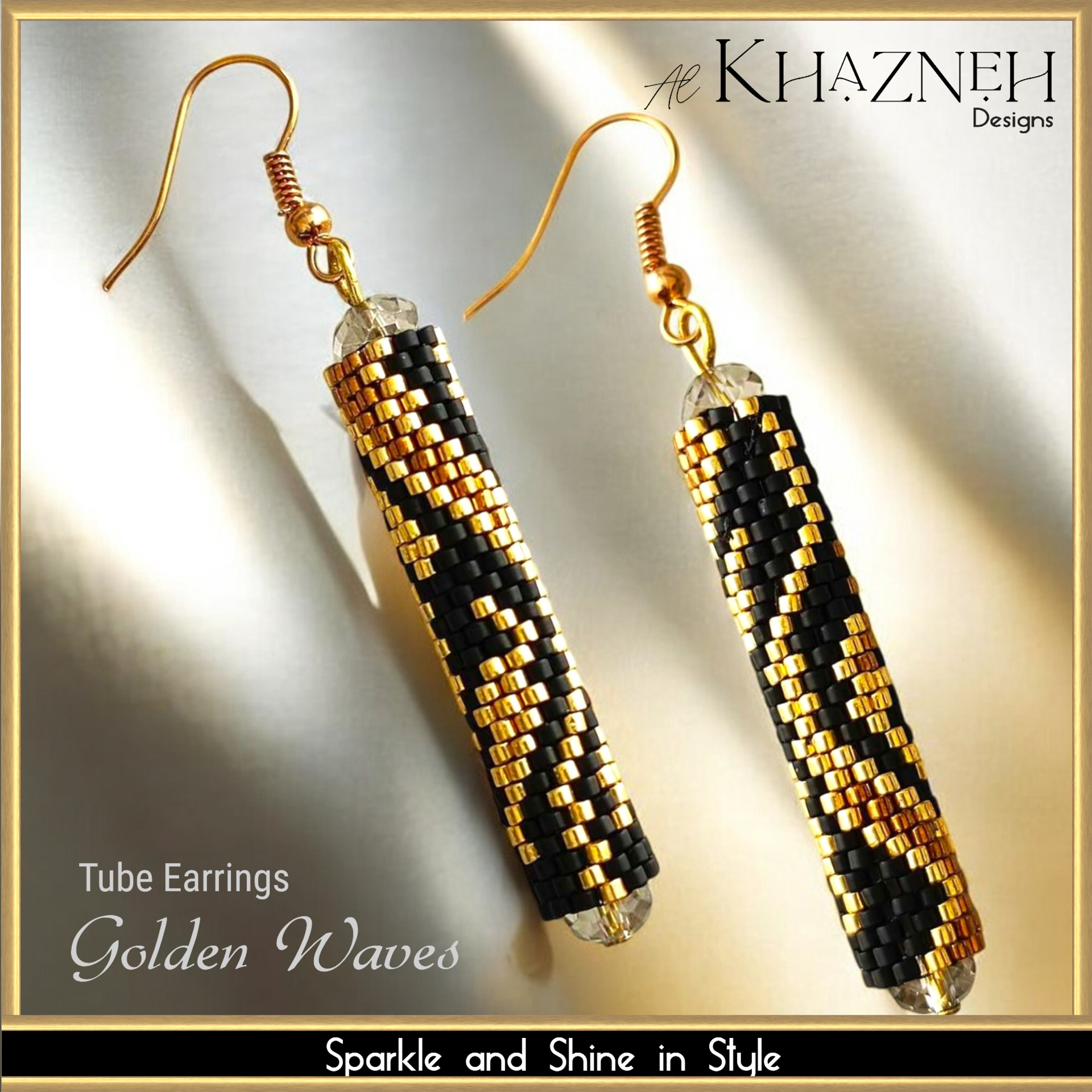 GOLDEN WAVES - Even Peyote Tube Earrings Pattern