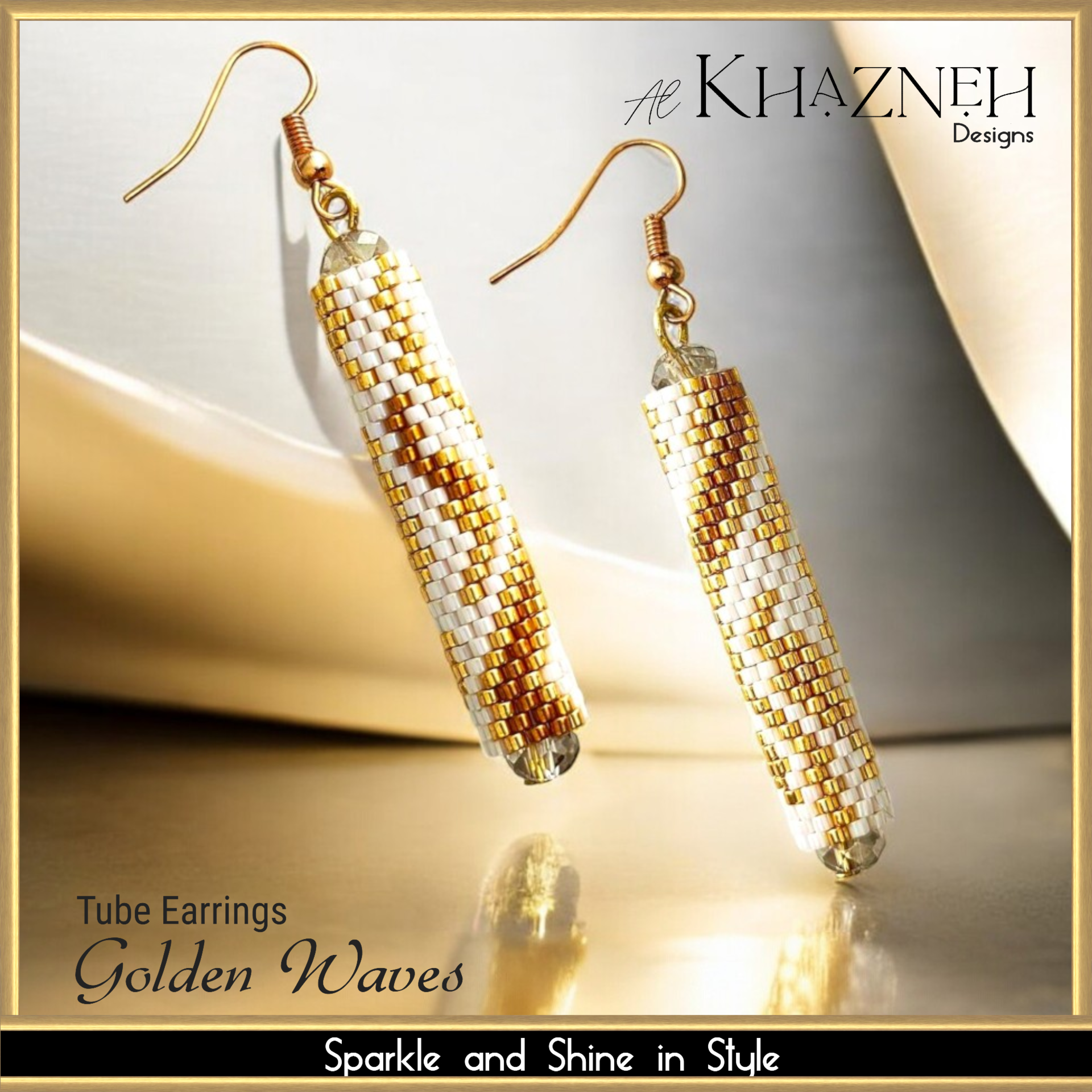 GOLDEN WAVES - Even Peyote Tube Earrings Pattern