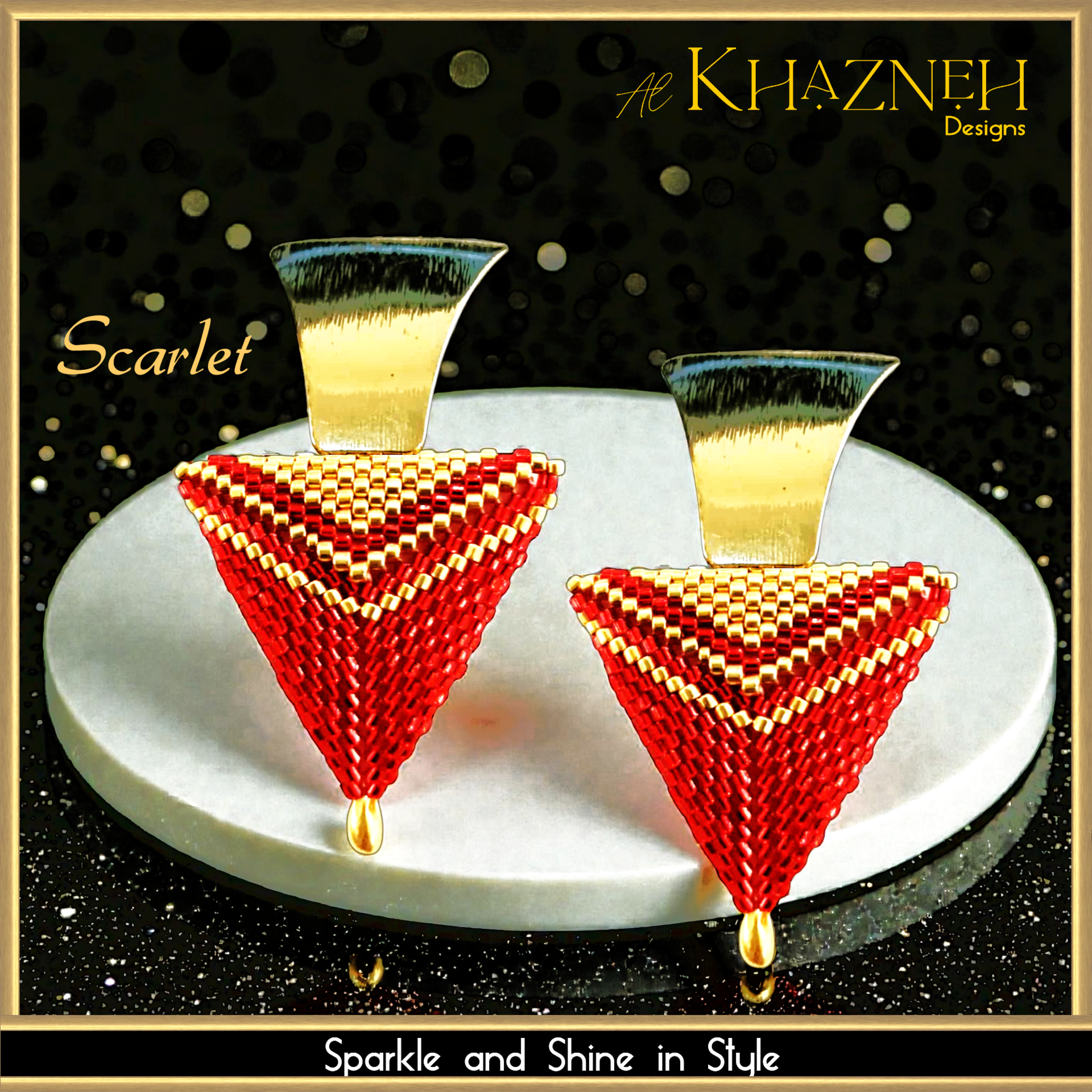 3D Peyote Triangle Earrings 'SCARLET'