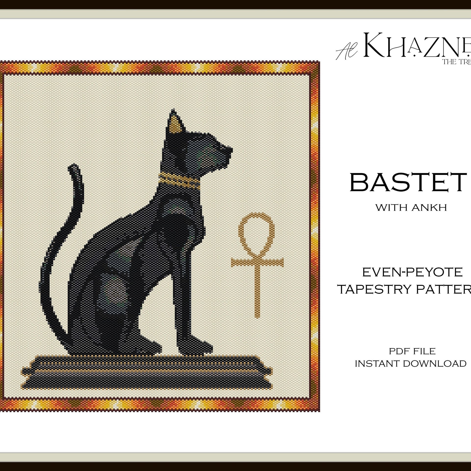 Even Peyote Tapestry Pattern "BASTET" with Ankh