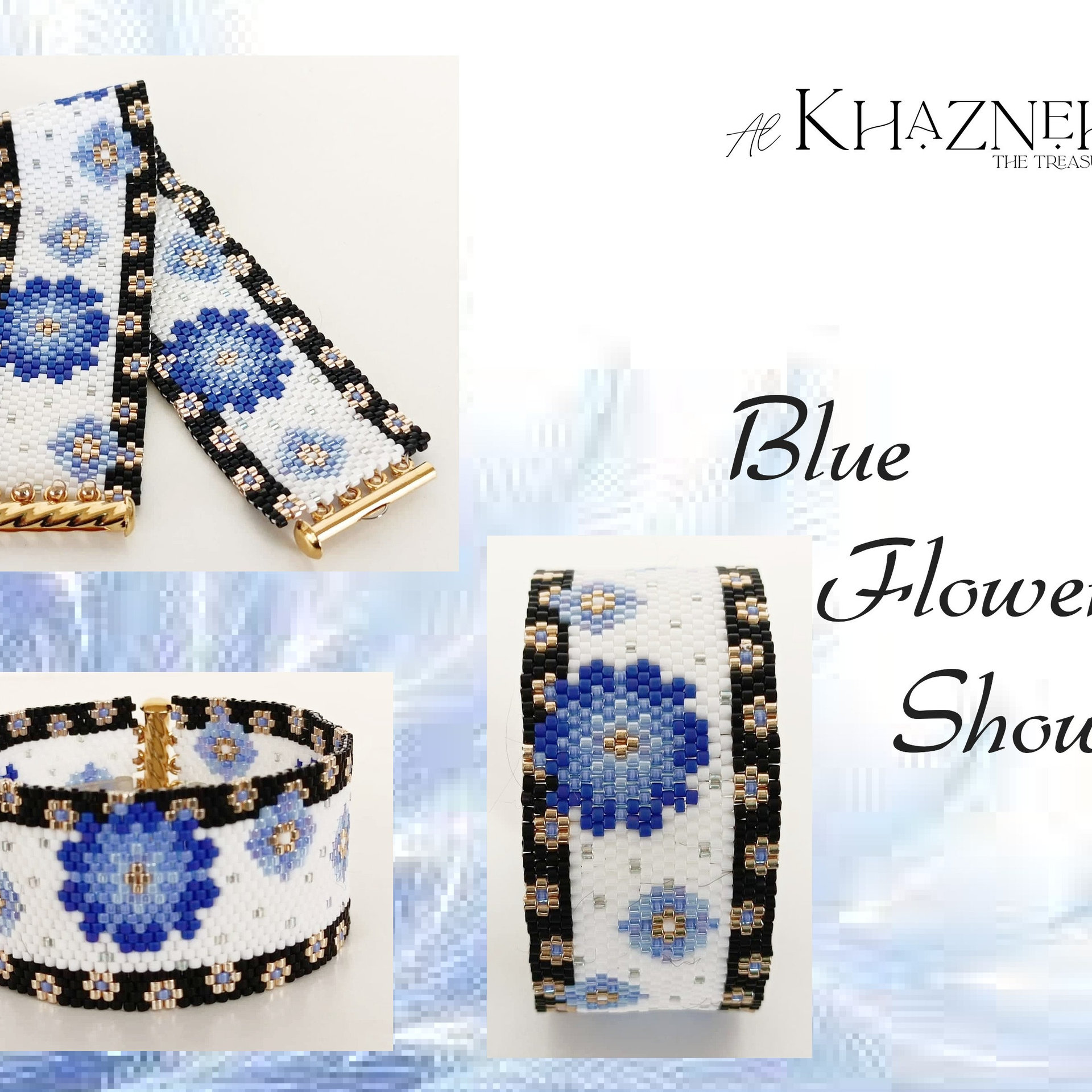 Even Peyote Bracelet Pattern "BLUE FLOWER SHOWER"