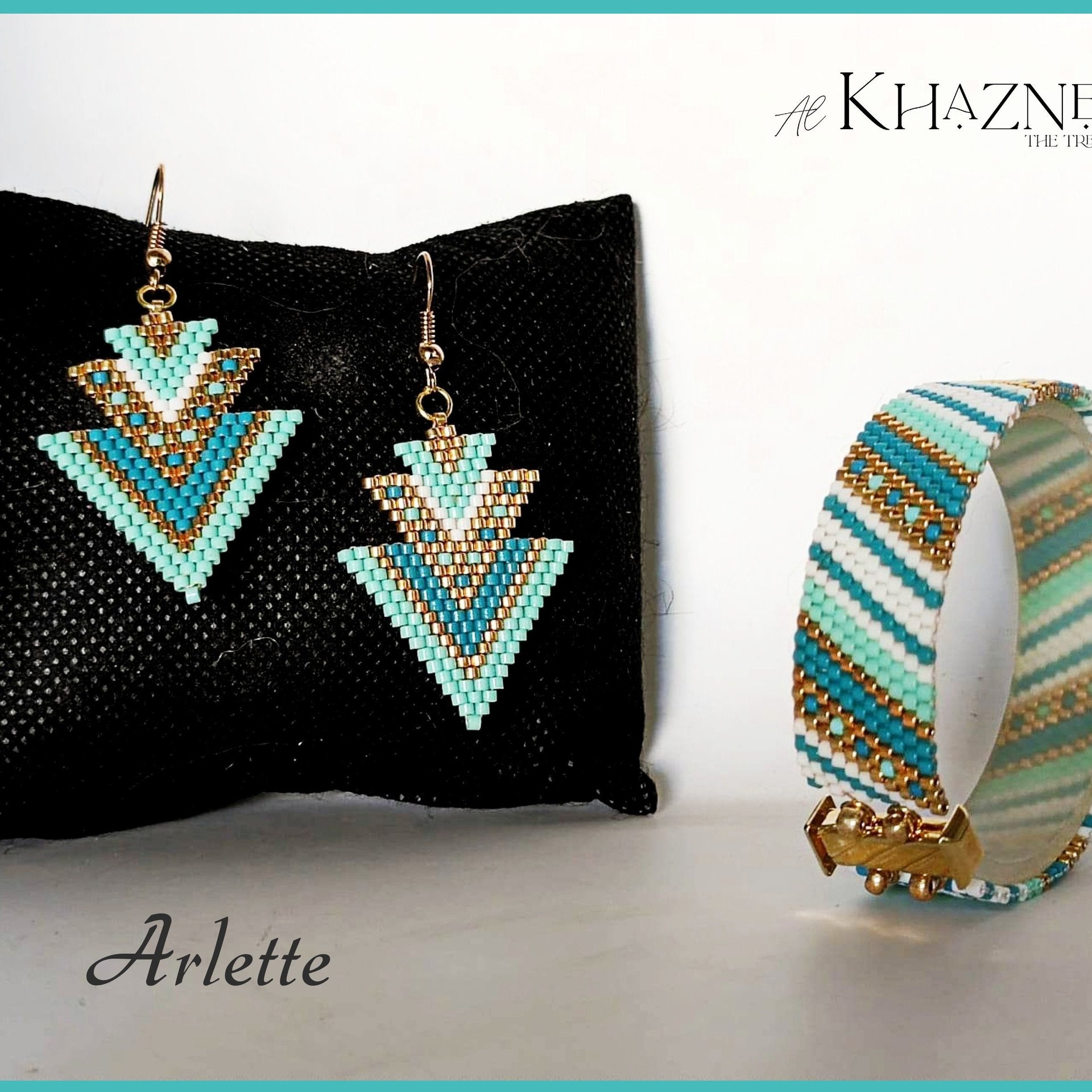 Odd Peyote Bracelet and Brick Earrings set "ARLETTE"