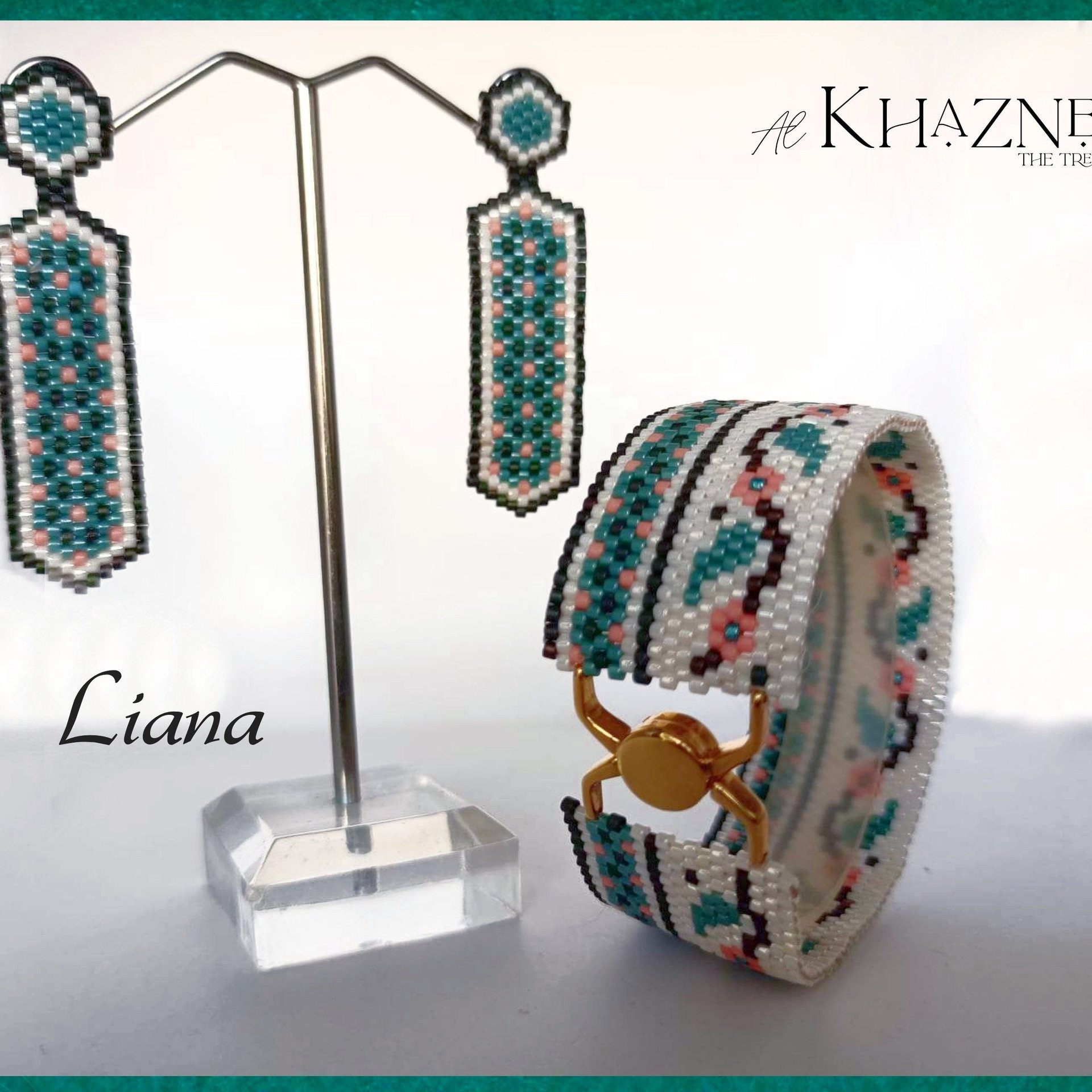 Even-Peyote Bracelet pattern with odd-peyote earrings set "LIANA"