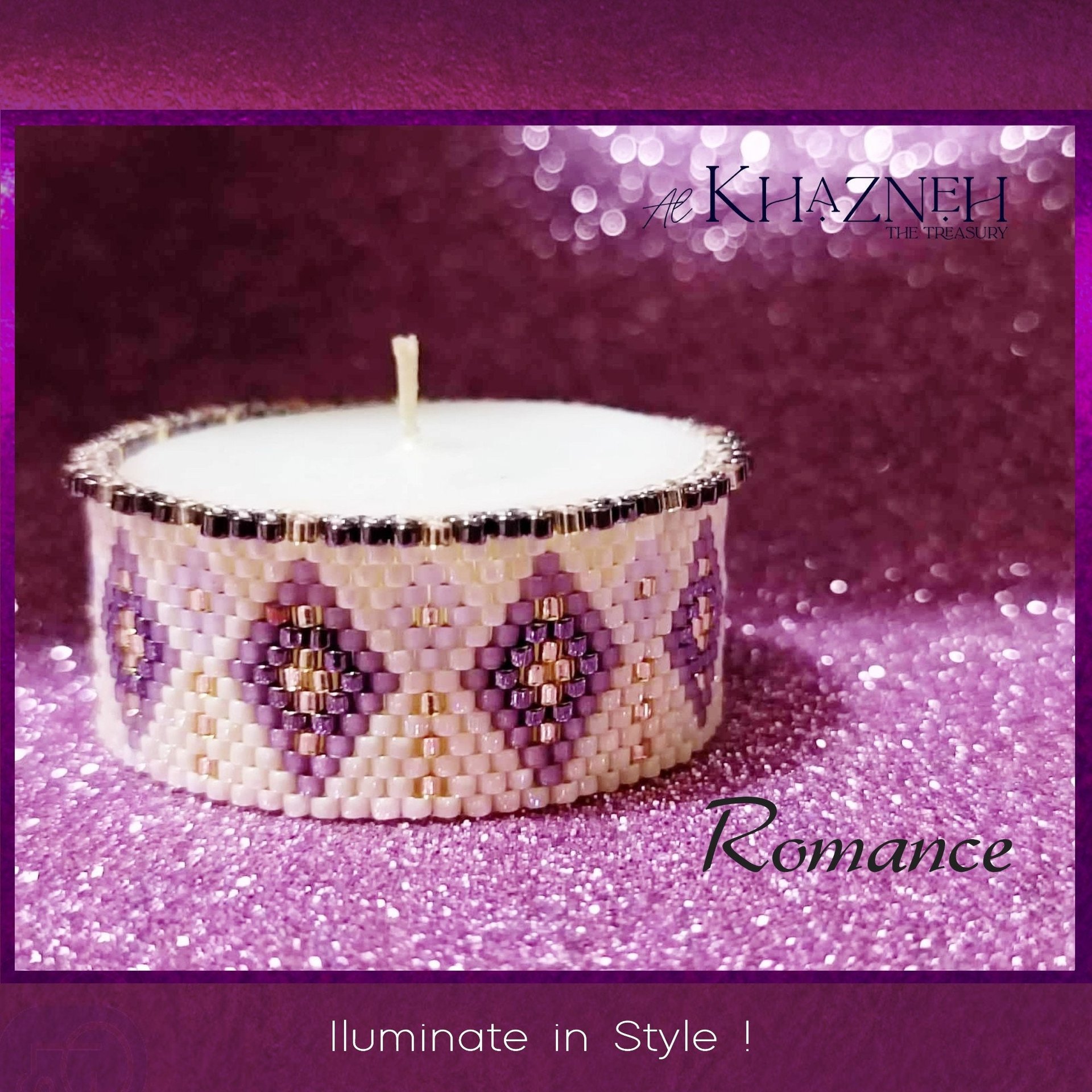 Tealight Cover - Even Peyote Stitch- "ROMANCE"