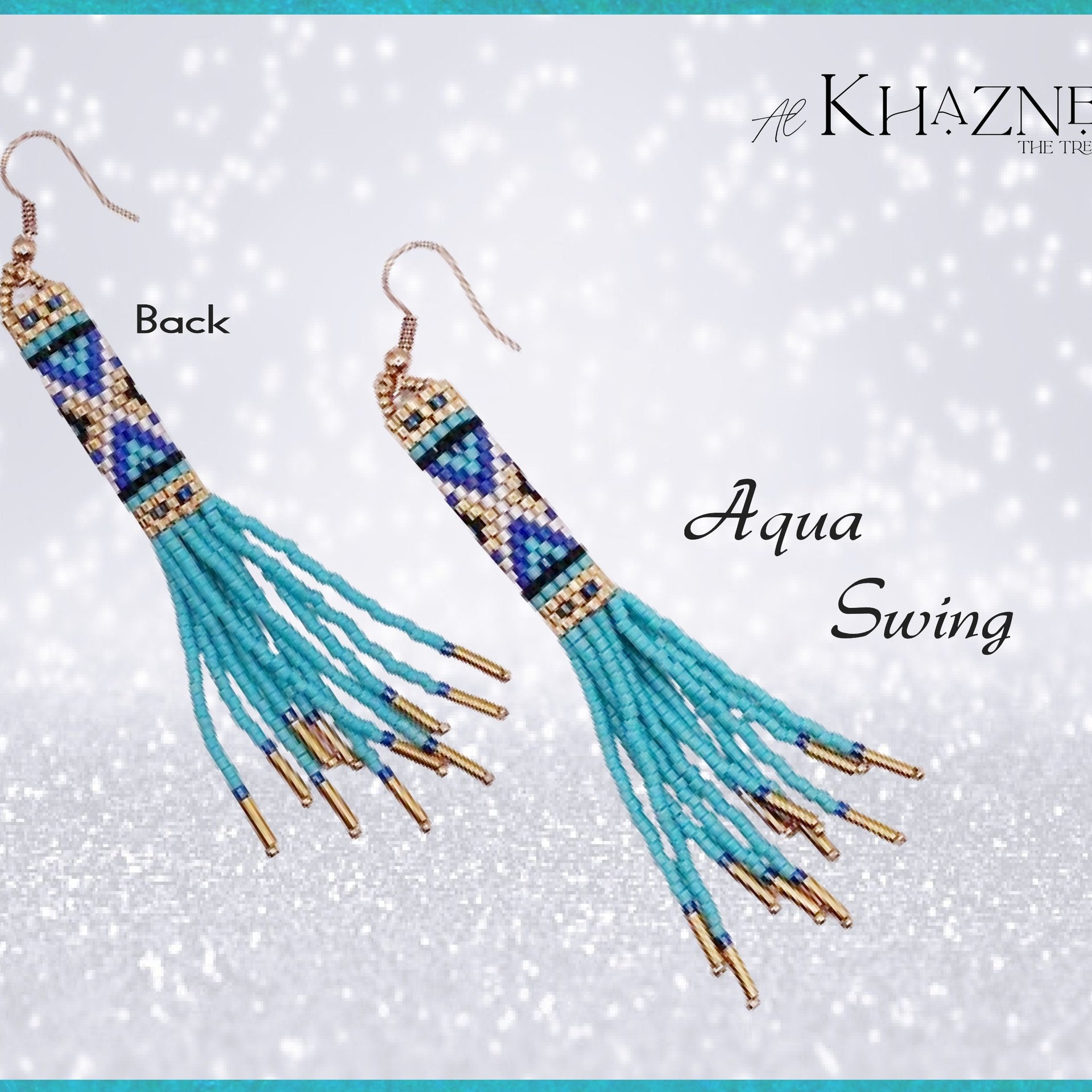 Brick Stitch & Fringe Earring Pattern "AQUA SWING"