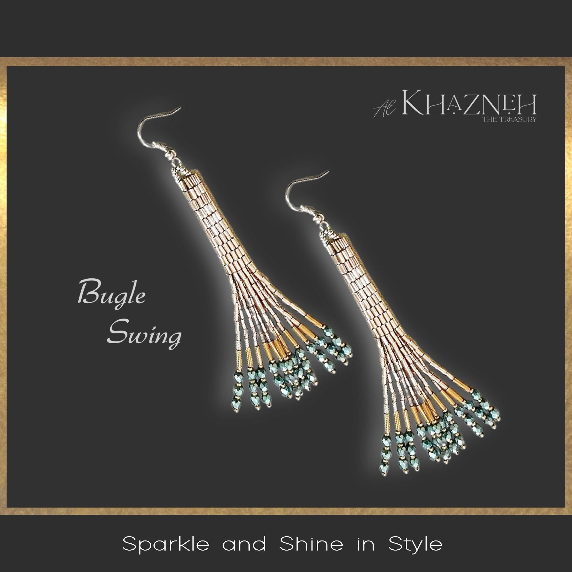 Brick Stitch & Fringe Earring Pattern "BUGLE SWING"