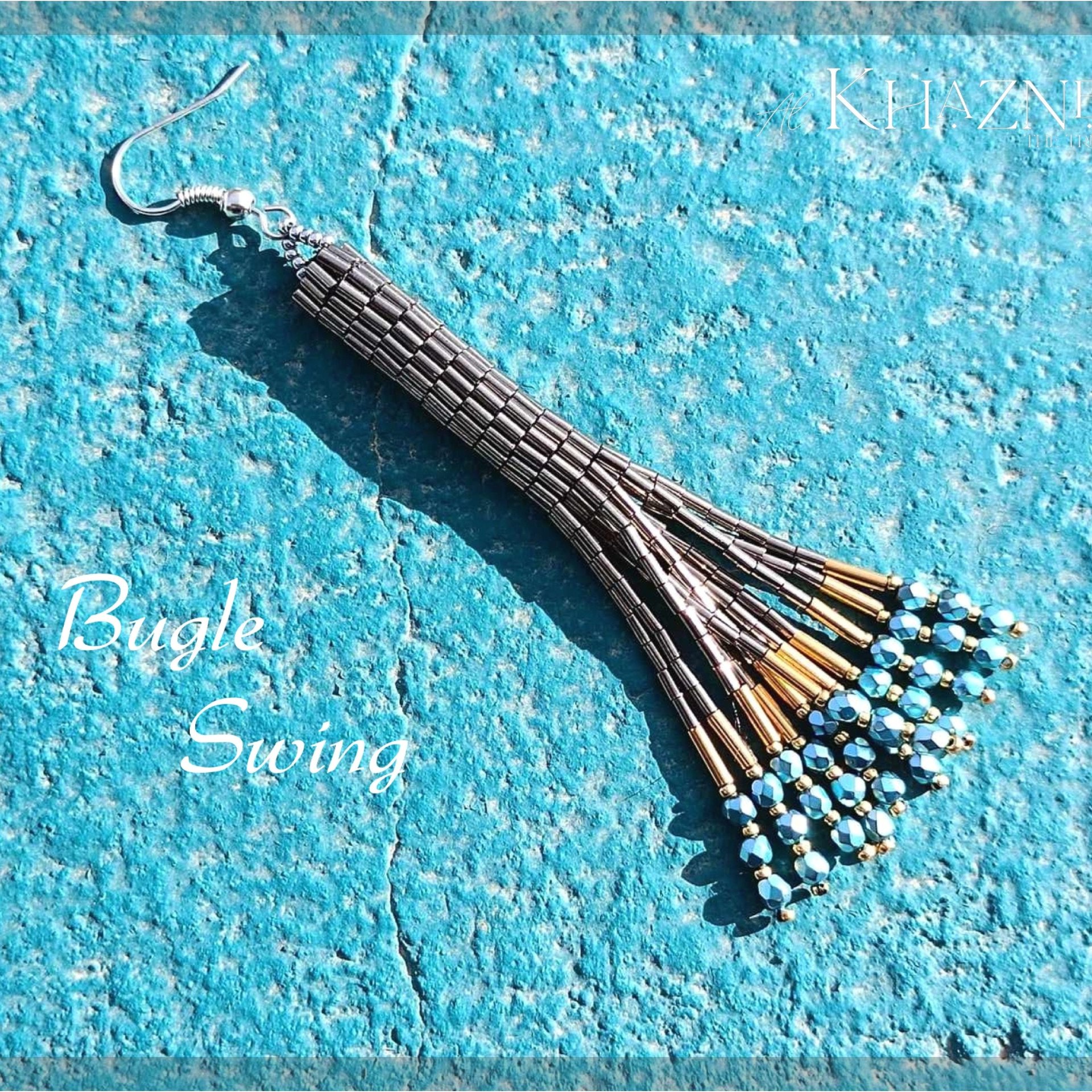 Brick Stitch & Fringe Earring Pattern "BUGLE SWING"