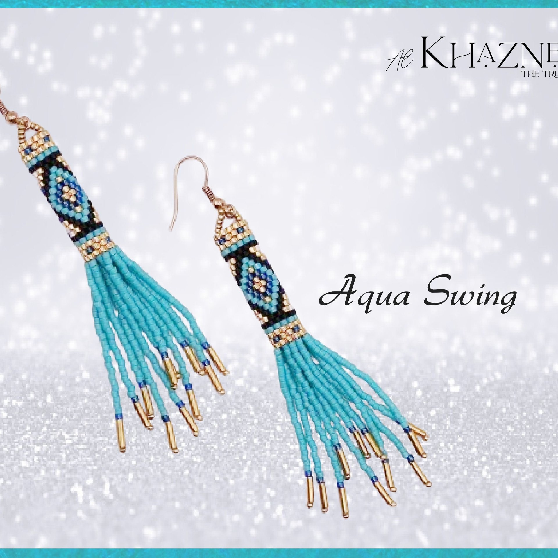 Brick Stitch & Fringe Earring Pattern "AQUA SWING"
