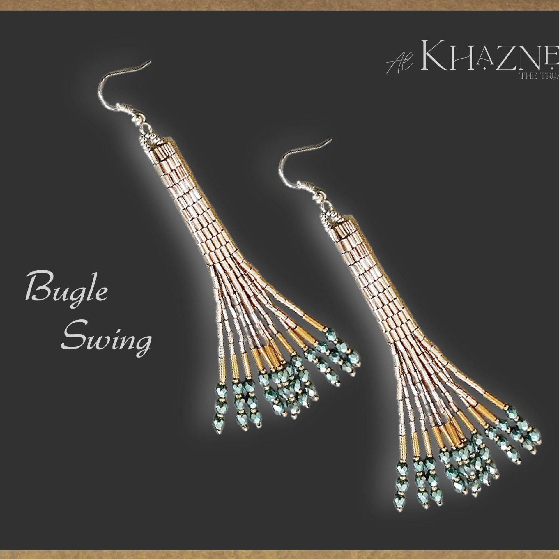 Brick Stitch & Fringe Earring Pattern "BUGLE SWING"