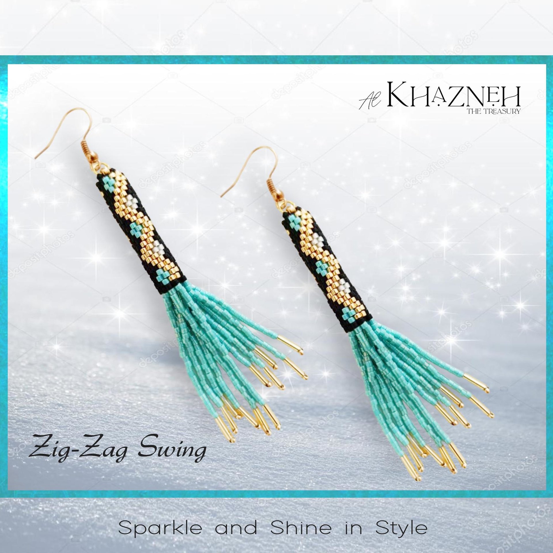 Brick Stitch Tube & Fringe Earrings Pattern "ZIG-ZAG Swing"