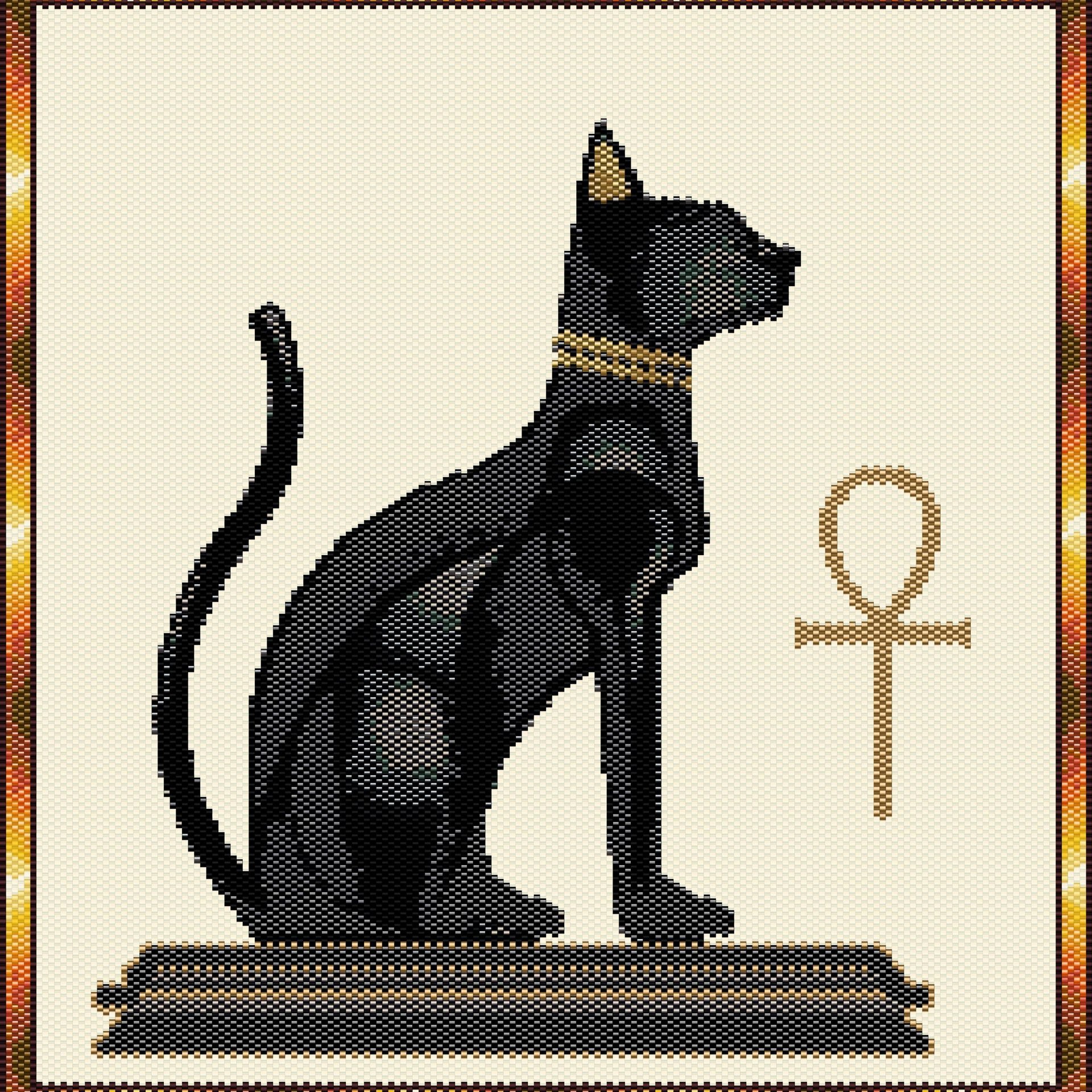 Even Peyote Tapestry Pattern "BASTET" with Ankh