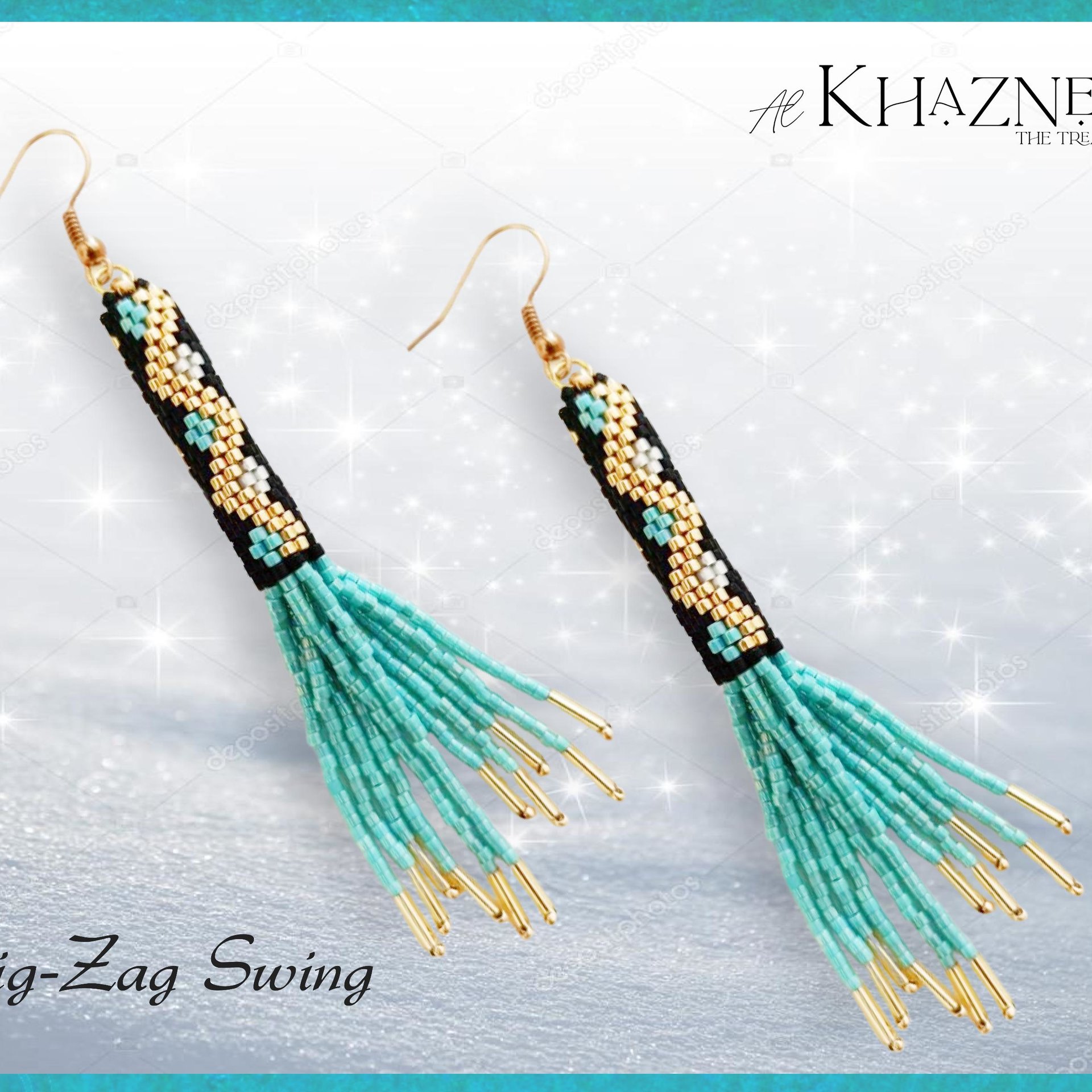 Brick Stitch Tube & Fringe Earrings Pattern "ZIG-ZAG Swing"