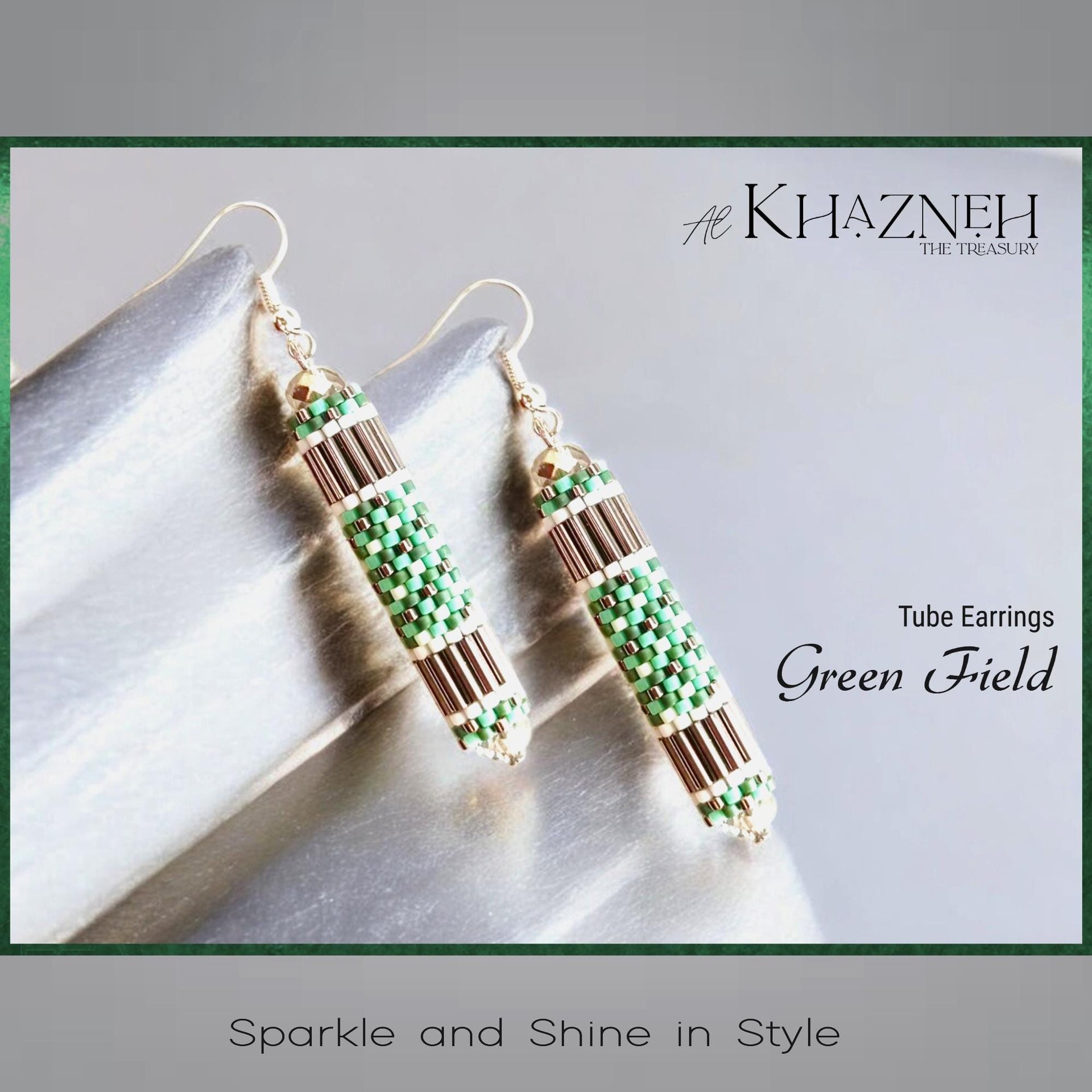 GREEN FIELD - Even Peyote Tube Earrings Pattern