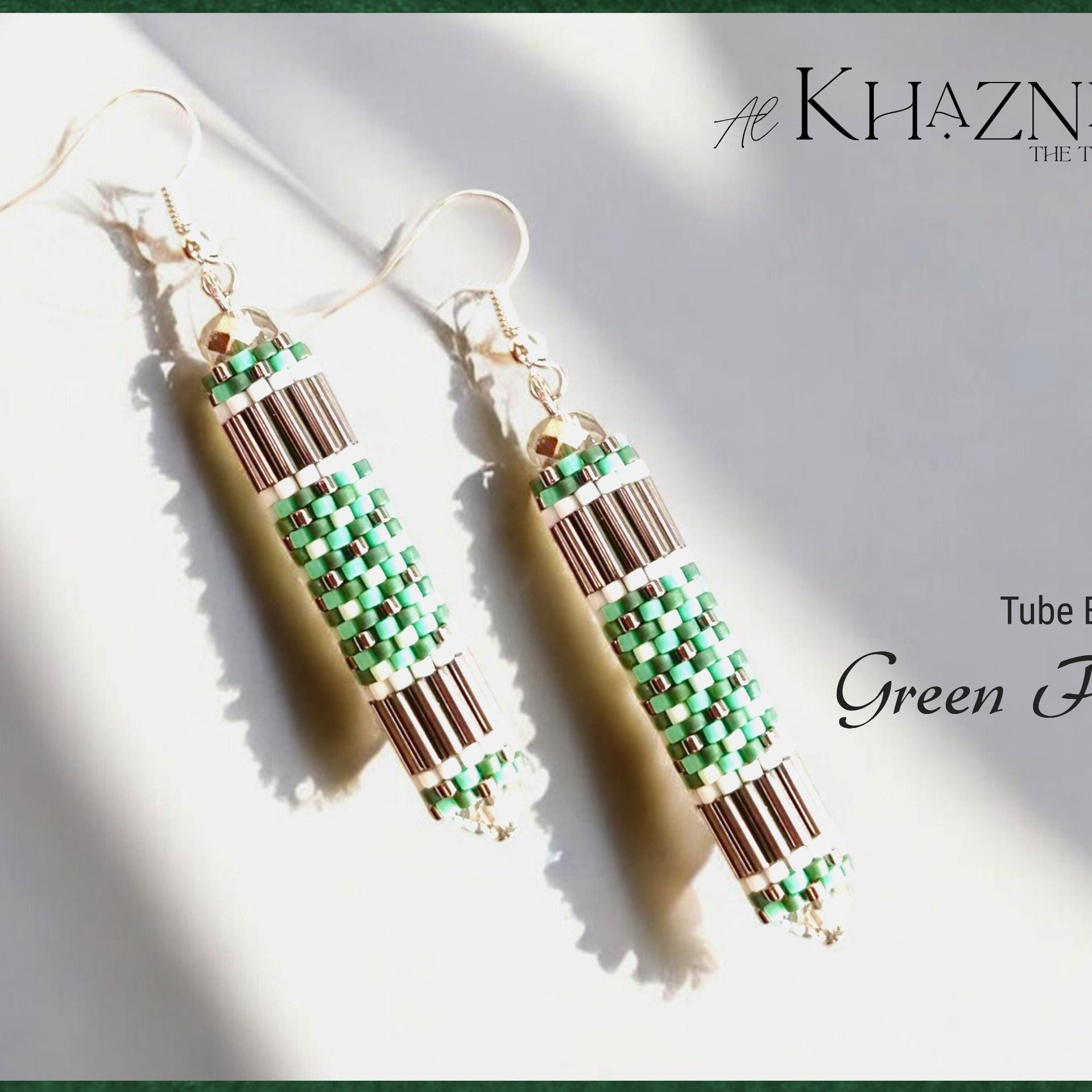 GREEN FIELD - Even Peyote Tube Earrings Pattern