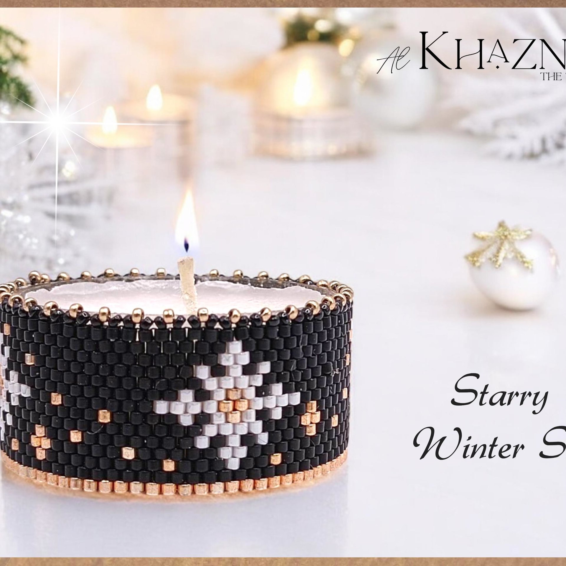 TEALIGHT COVER - Even Peyote Stitch - "Starry Winter Sky"