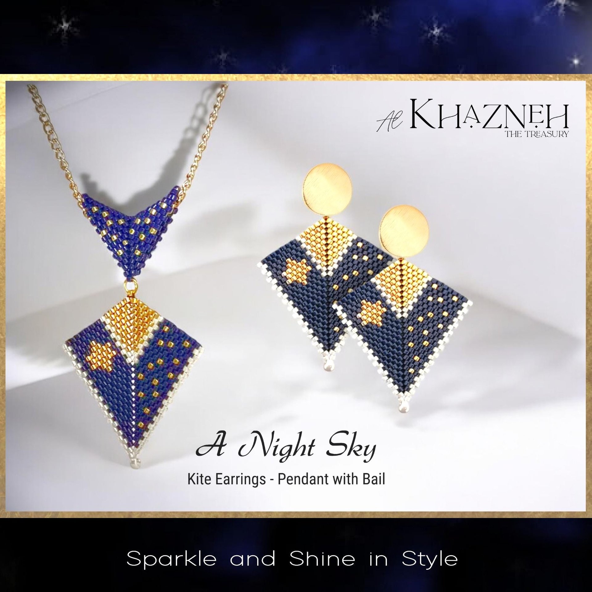 A NIGHT SKY - Earrings and Pendant with Bail Pattern