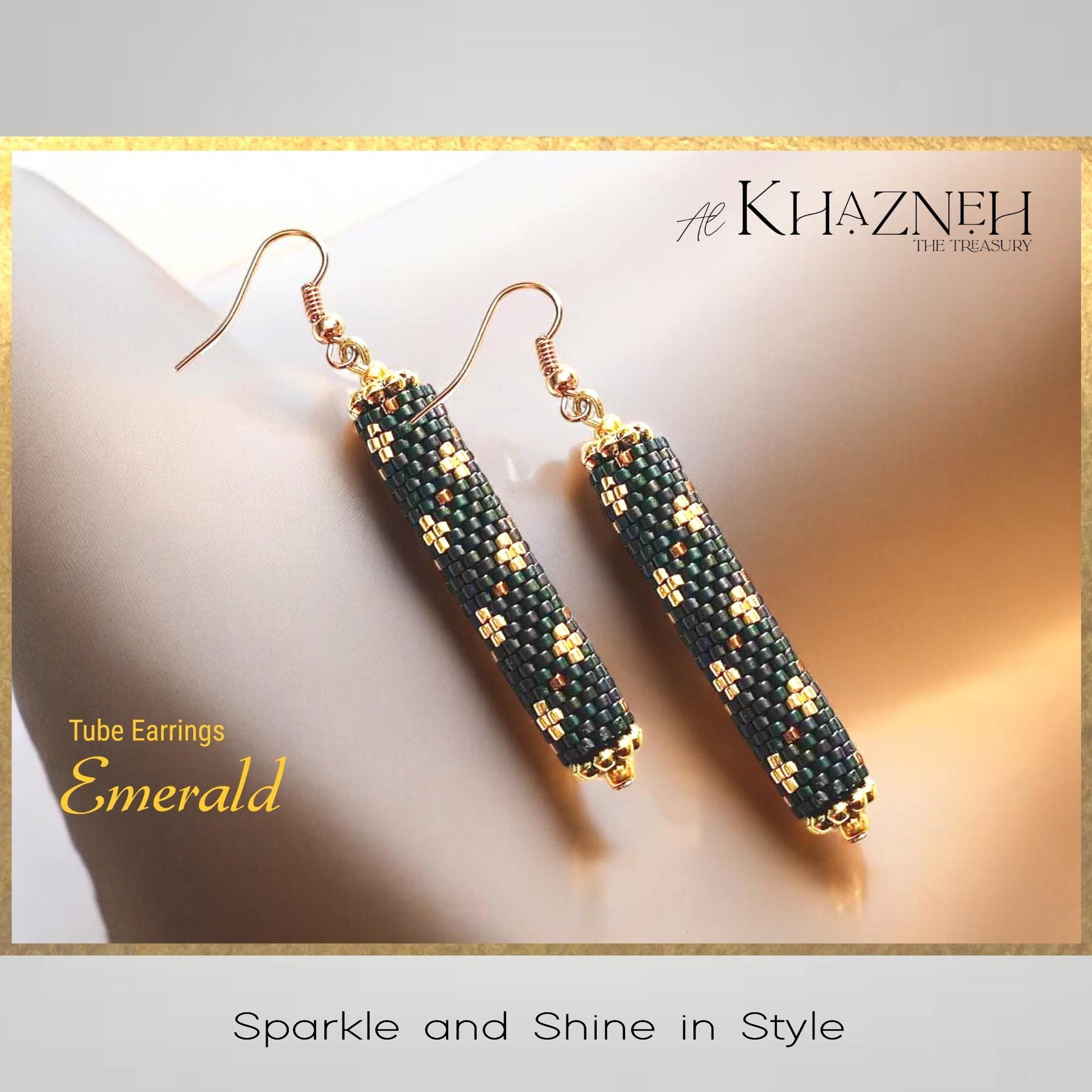EMERALD - Even Peyote Tube Earrings Pattern