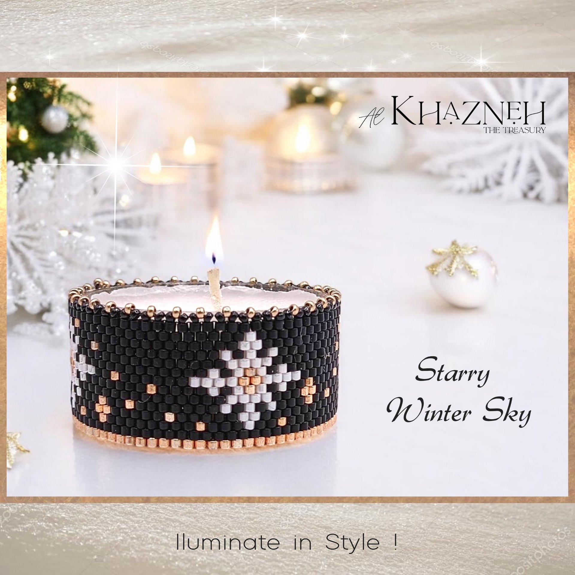 TEALIGHT COVER - Even Peyote Stitch - "Starry Winter Sky"