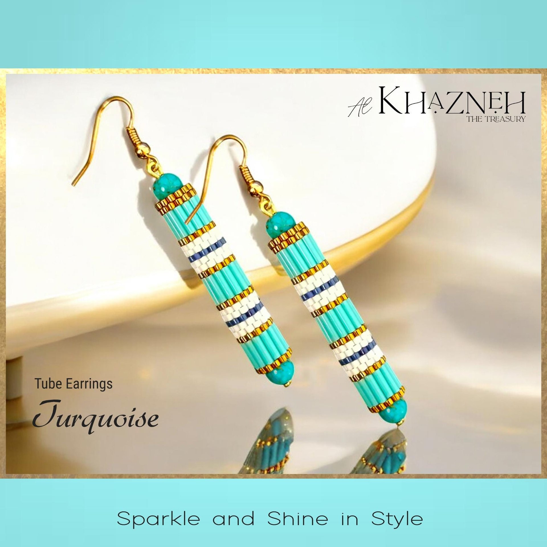 TURQUOISE - Even Peyote Tube Earrings Pattern