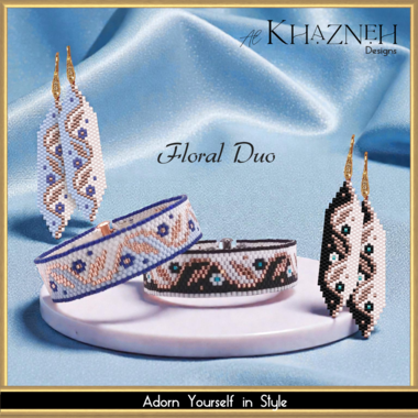 EVEN Peyote Bracelet Pattern "FLORAL DUO", earring pattern included